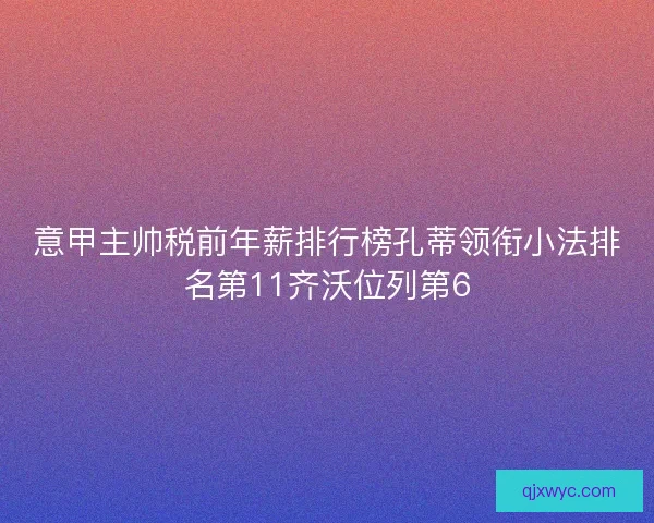 意甲主帅税前年薪排行榜孔蒂领衔小法排名第11齐沃位列第6